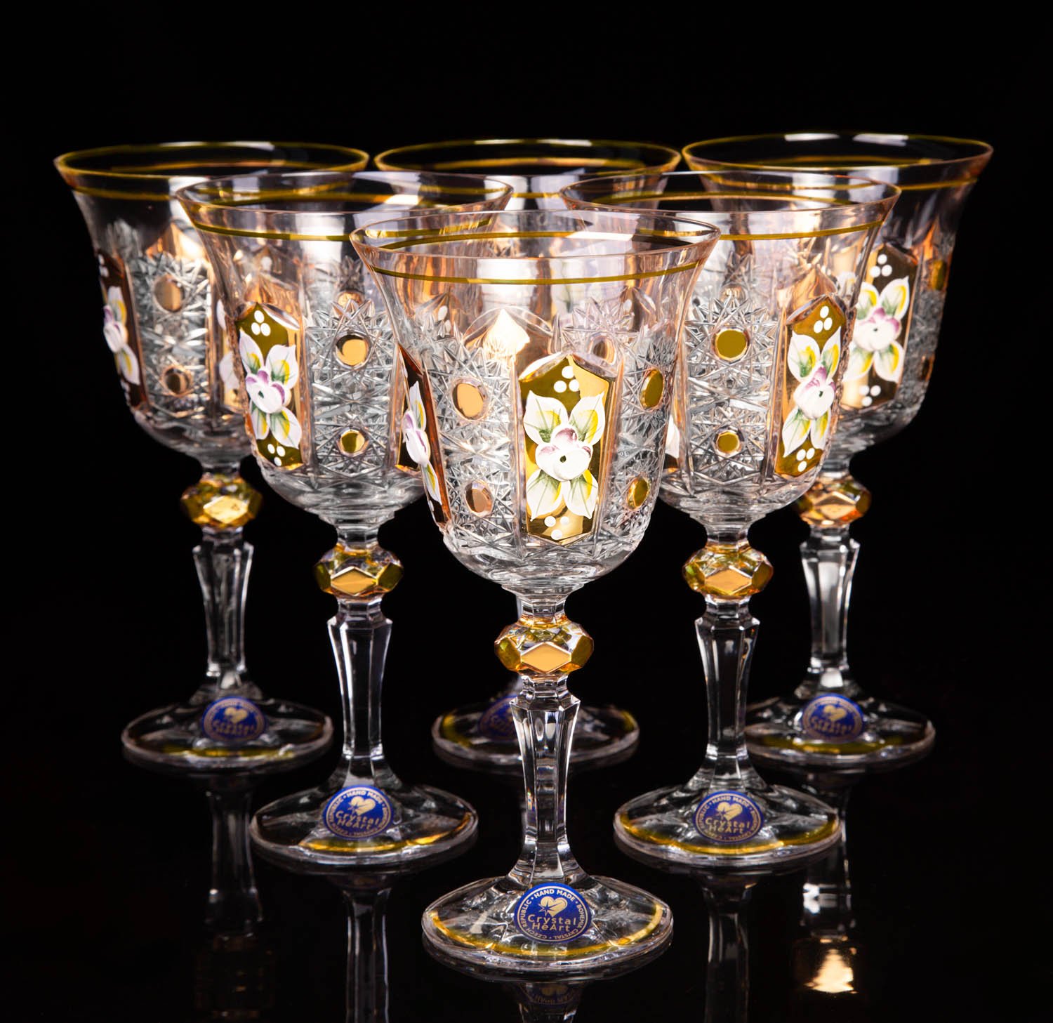 Red Wine Crystal Glasses Enamel Gold Design 220ml - Bohemia Crystal -  Original crystal from Czech Republic.