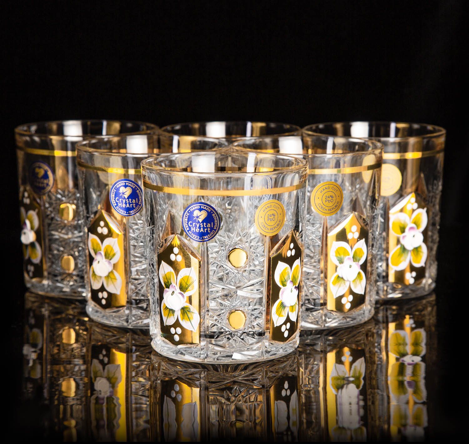 Whiskey Crystal Glasses Enamel Gold Design 320ml - Bohemia Crystal -  Original crystal from Czech Republic.
