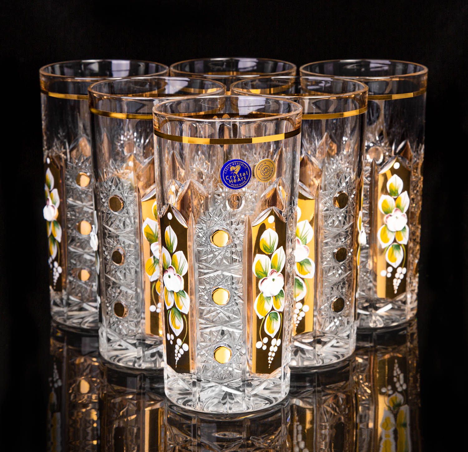 Crystal Water Glasses Enamel Gold Design 350ml - Bohemia Crystal - Original  crystal from Czech Republic.