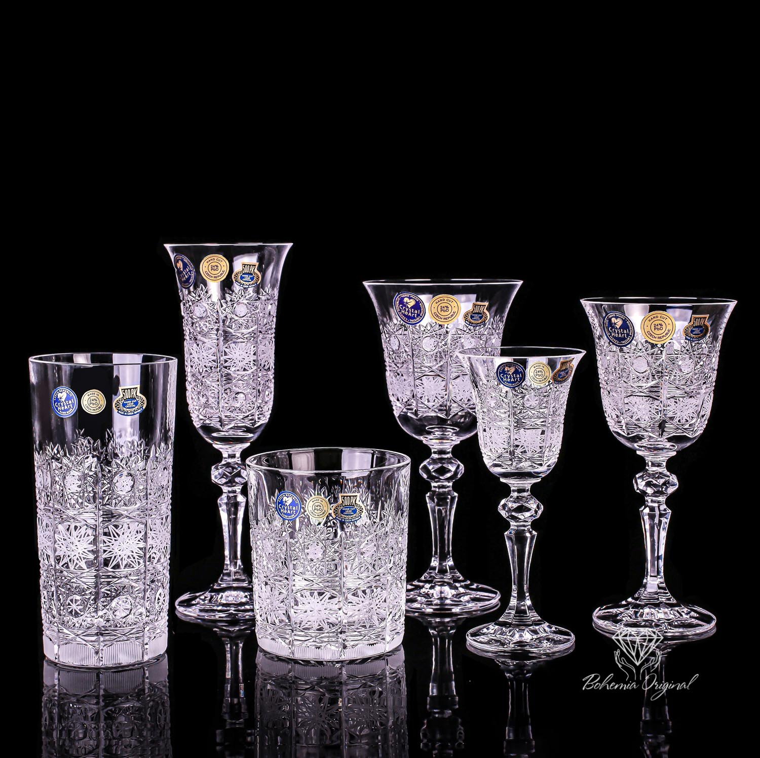 CRYSTAL WATER GLASSES LINES DESIGN ALL BLACK - Bohemia Crystal - Original  crystal from Czech Republic.