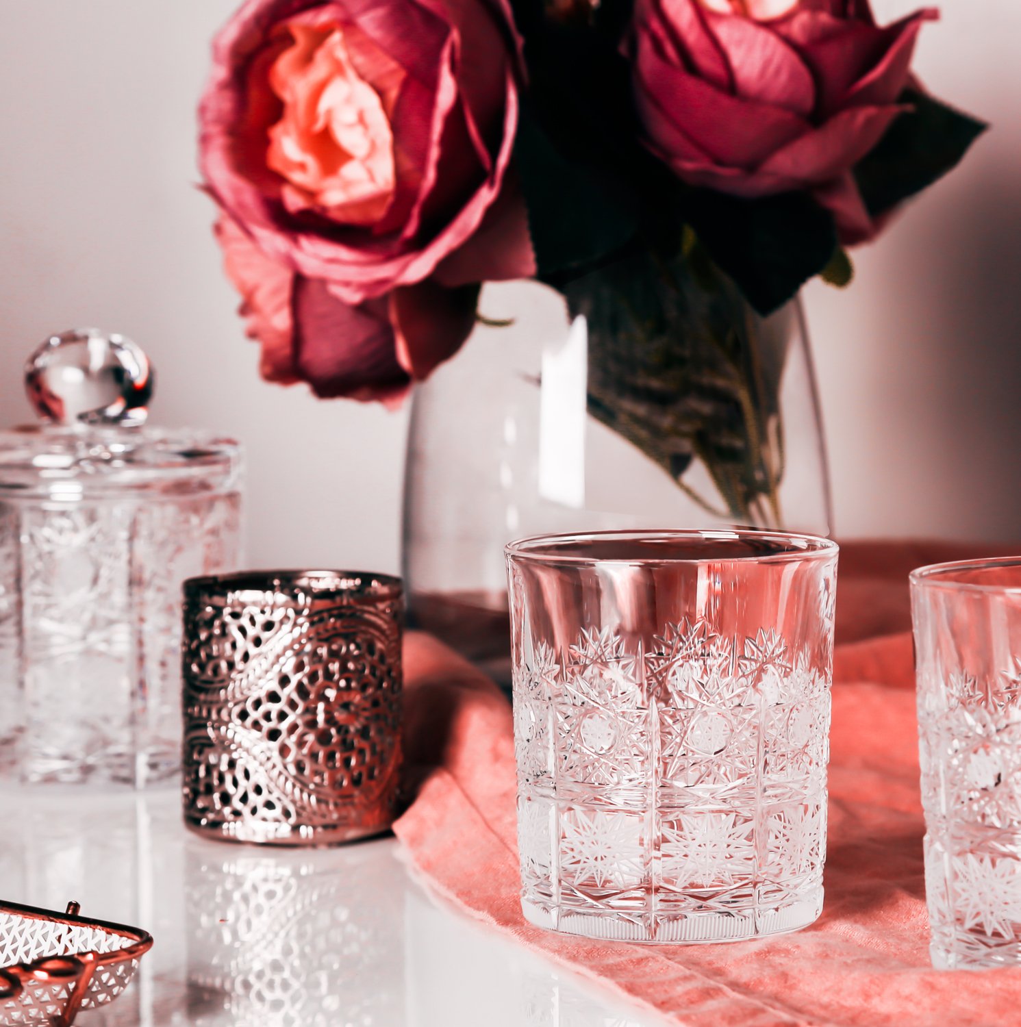 Set Of Six Massive Red Wine Lead Crystal Glasses Modern Design - Bohemia  Crystal - Original crystal from Czech Republic.