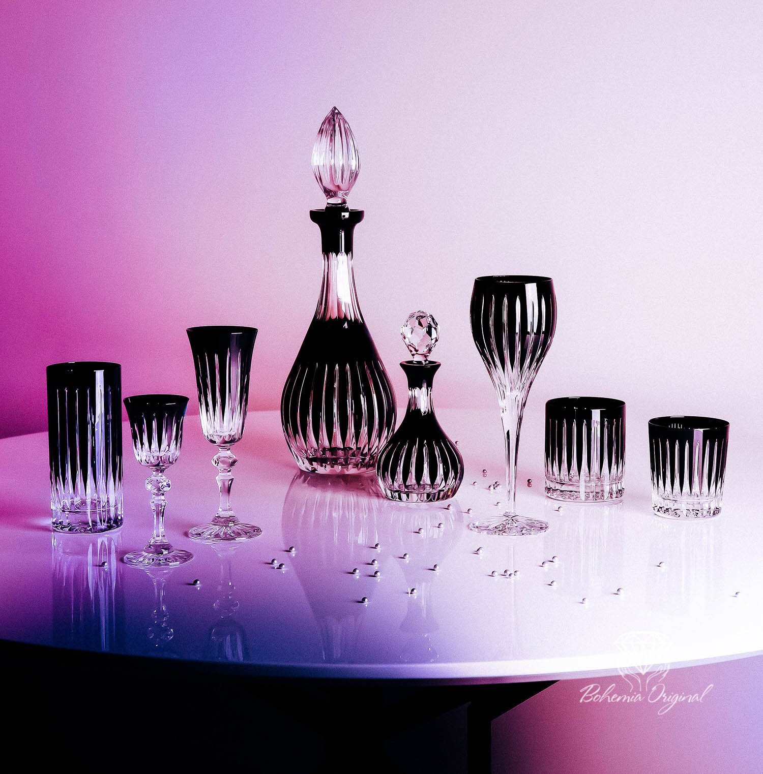 CRYSTAL WATER GLASSES LINES DESIGN ALL BLACK - Bohemia Crystal - Original  crystal from Czech Republic.