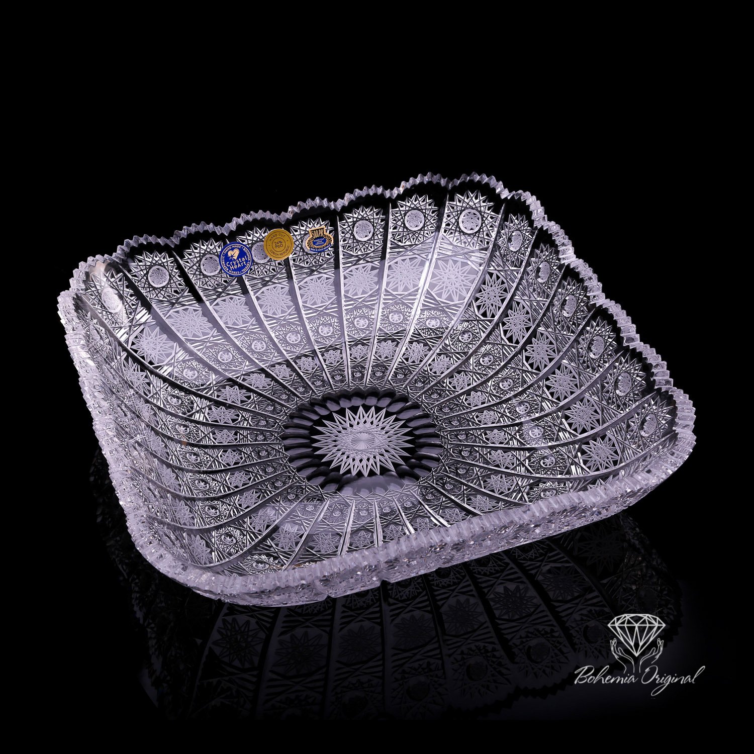 Traditional Czech Crystal Plate Handcrafted Lead Crystal with Exquisite Hand Painted Details L 260 mm Bohemia Crystal Original crystal from