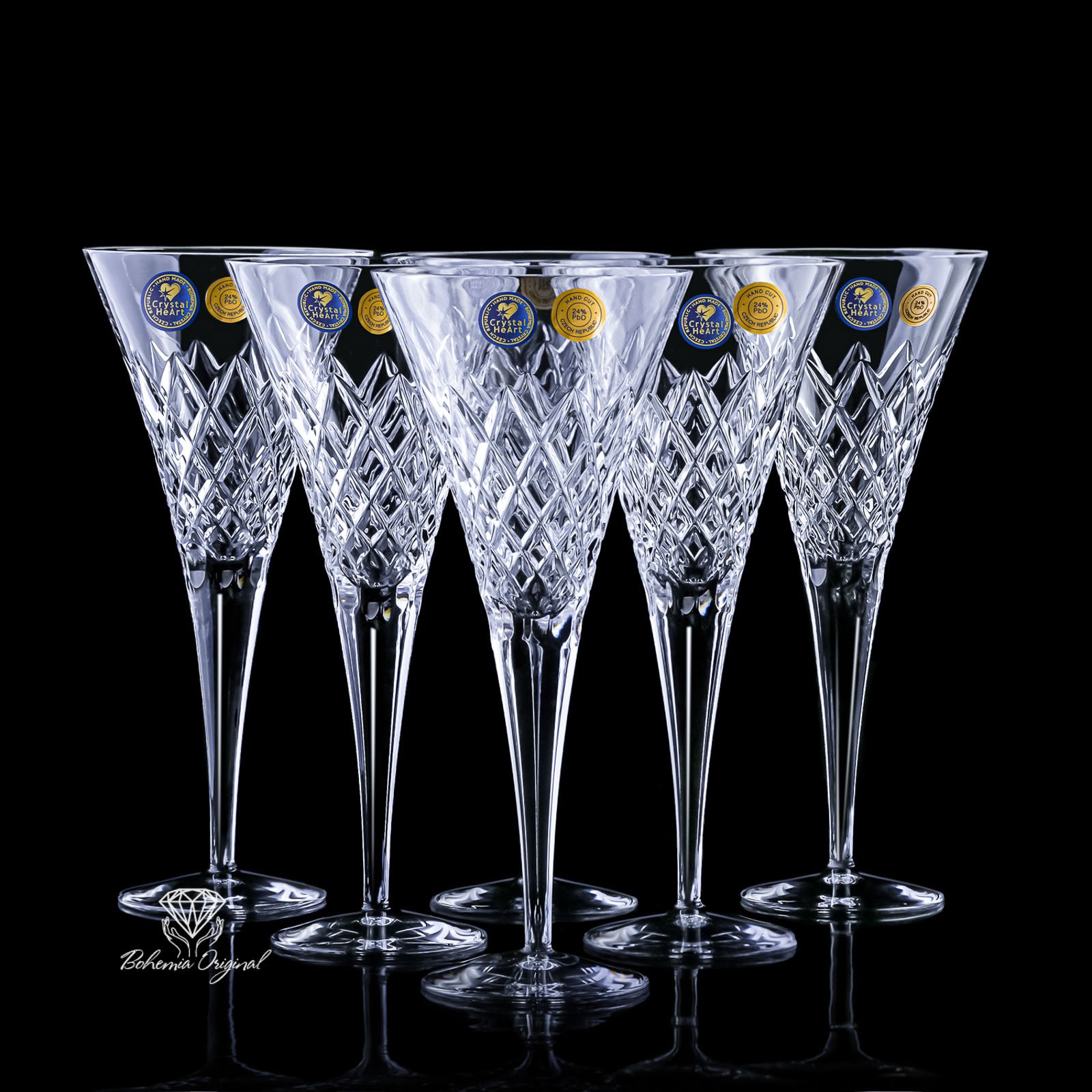 Set Of Six Massive Liqueur Lead Crystal Glasses Modern Design - Bohemia  Crystal - Original crystal from Czech Republic.